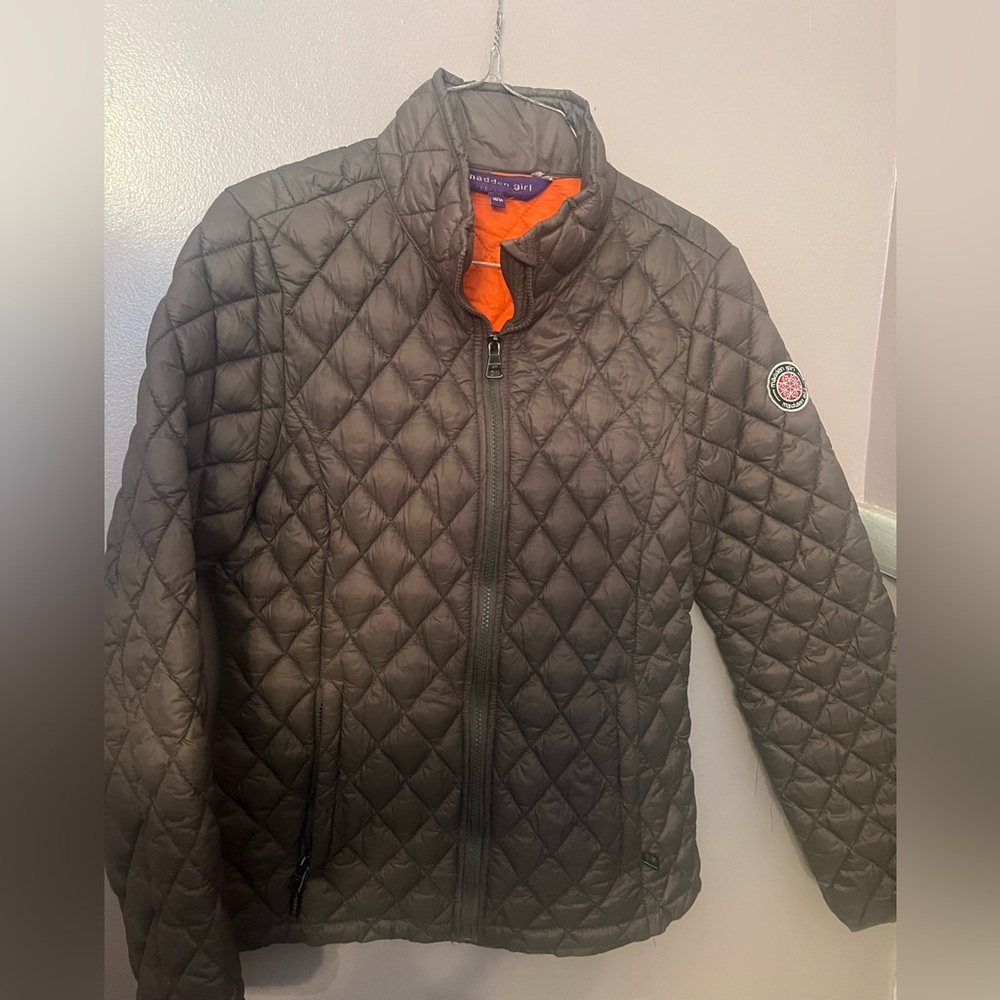 Madden Girl Brown Quilted Jacket with Orange Lining Size M Like New